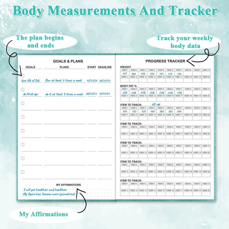Getvow Fitness Planner - Workout Planner for Woman and Man - A5 Hardcover Workout Journal/Planner to Track Weight Loss, GYM, Bodybuilding Progress - Daily Health & Wellness Tracker, Teal - Image 3